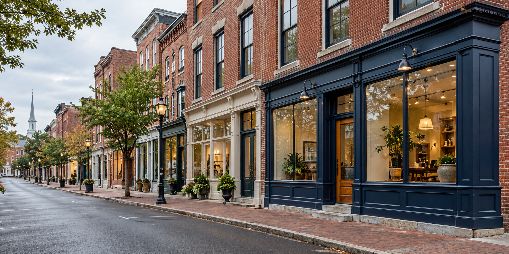 Occupied commercial properties along a New England street